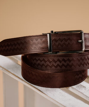 Kožený opasok s dekorom a automatickou prackou – BLACK CLOSE, limitovaná edícia, tmavo hnedý