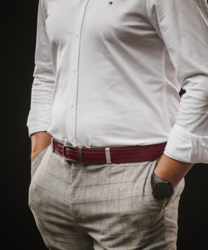 Alternative view of Kožený opasok s dekorom a automatickou prackou – NICKEL GAP, limitovaná edícia, bordový