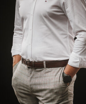 Alternative view of Kožený opasok s dekorom a automatickou prackou – NICKEL GAP, limitovaná edícia, tmavo hnedý