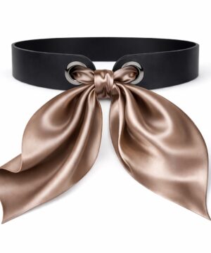 Úzky kožený opasok viazaný šatkou – Čierny + Hodvábna šatka podľa výberu, Výroba na Slovensku