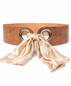 Kožený opasok viazaný šatkou – Hadí vzor hnedý + Hodvábna šatka podľa výberu, Výroba na Slovensku