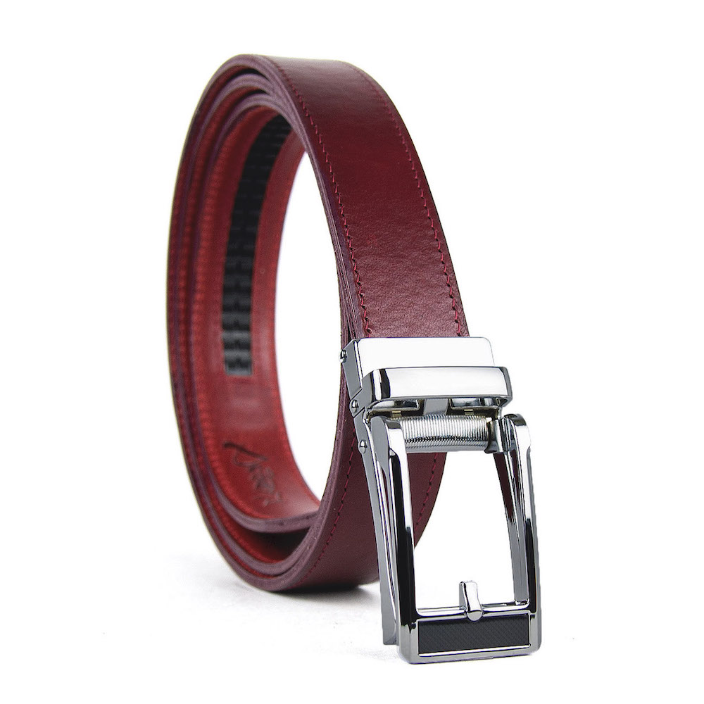 Dámsky darčekový set 22 - kožený opasok s auto.prackou + francúzsky mincovník, bordová farba – Obrázok 2