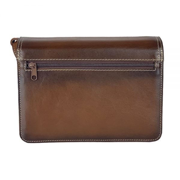 Crossbody kožená kabelka, ručne tieňovaná, svetlo hnedá, uzatváranie - magnet - Image 8
