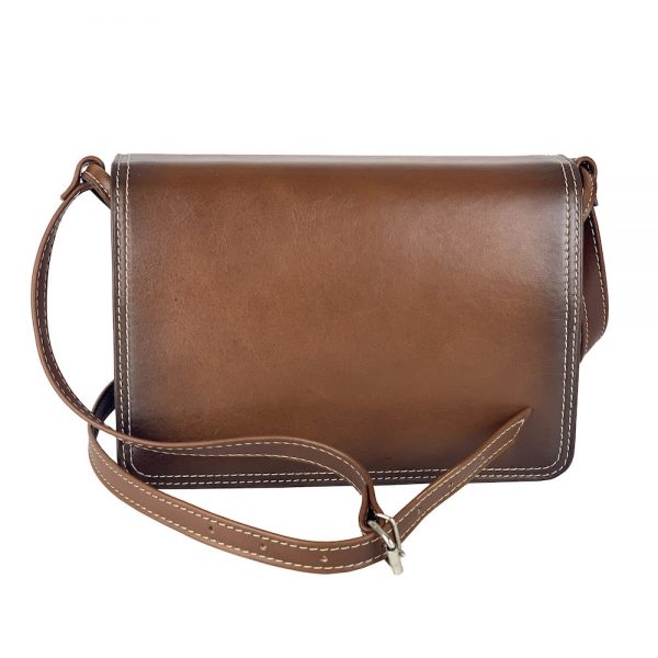 Crossbody kožená kabelka, ručne tieňovaná, svetlo hnedá, uzatváranie - magnet - Image 5