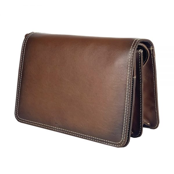 Crossbody kožená kabelka, ručne tieňovaná, svetlo hnedá, uzatváranie - magnet - Image 2