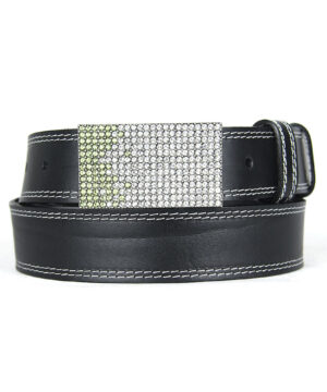 Unikátny čierny opasok z pravej kože SWAROVSKI GREEN, Ručná výroba na Slovensku, Limitovaná edícia
