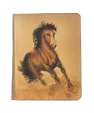 Ručne vyklepávaný, tvarovaný a reliéfny kožený zápisník - Cválajúci kôň