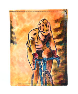 Ručne maľovaná kožená peňaženka 8560 s motívom Cyklistu