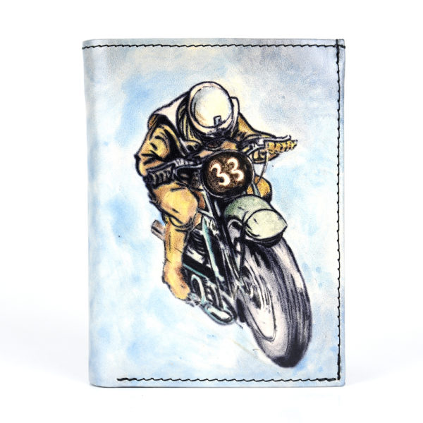 Ručne maľovaná kožená peňaženka 8560 s motívom Motorkára