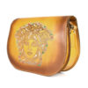 Kožená kabelka s výšivkou MEDUSA, ručne tieňovaná v tmavo žltej farbe