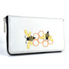 Dámska vyšívaná kožená peňaženka č.8606 s motívom včelieho úľa, svetlo šedá farba