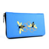 Dámska vyšívaná kožená peňaženka č.8606 s motívom včelieho úľa, modrá farba