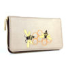 Dámska vyšívaná kožená peňaženka č.8606 s motívom včelieho úľa, béžová farba