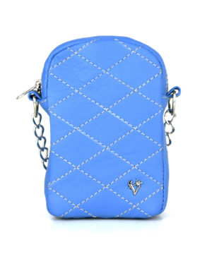 Dámska kožená kabelka na mobil v modrej farbe