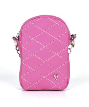 Dámska kožená kabelka na mobil v ružovej farbe