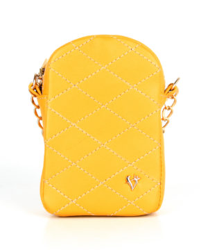 Dámska kožená kabelka na mobil v horčicovej farbe