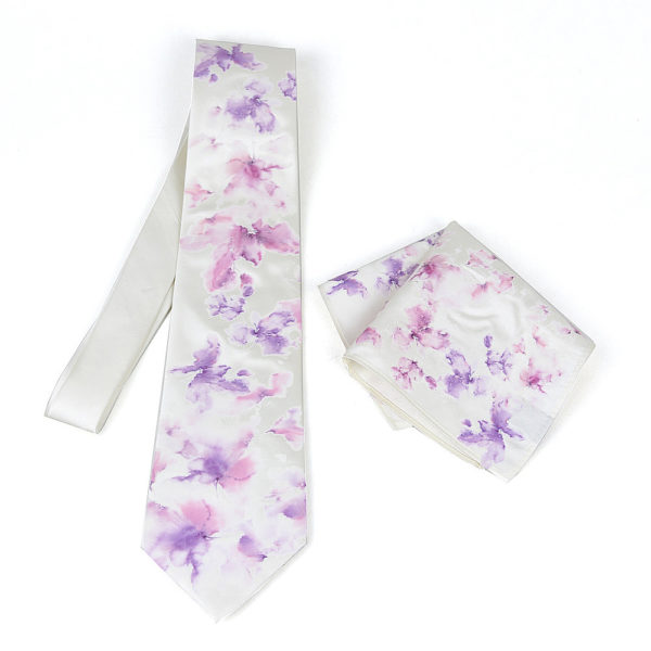 Hodvábna kravata + vreckovka vyrobená na Slovensku - Cream