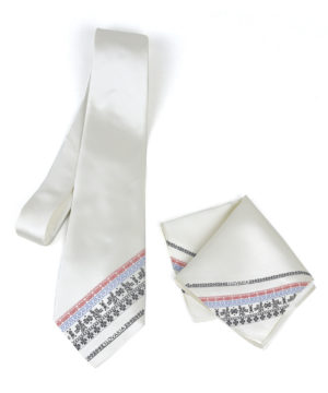 Hodvábna kravata + vreckovka vyrobená na Slovensku - Slovakia Čičmany
