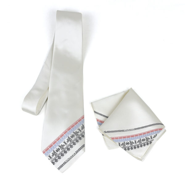 Hodvábna kravata + vreckovka vyrobená na Slovensku - Slovakia Čičmany