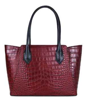 Elegantná kabelka z pravej hovädzej kože s dezénom krokodíla v bordovej farbe