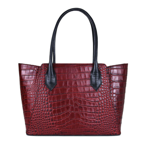 Elegantná kabelka z pravej hovädzej kože s dezénom krokodíla v bordovej farbe