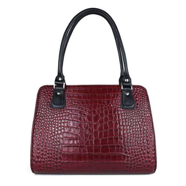 Luxusná kabelka z pravej hovädzej kože s dezénom krokodíla v bordovej farbe