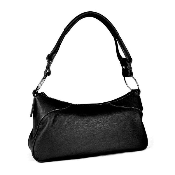 Dámska kožená kabelka na rameno v čiernej farbe