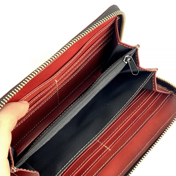 Dámska nákupná kožená peňaženka č.8606 ručne tieňovaná v bordovej farbe - Image 4