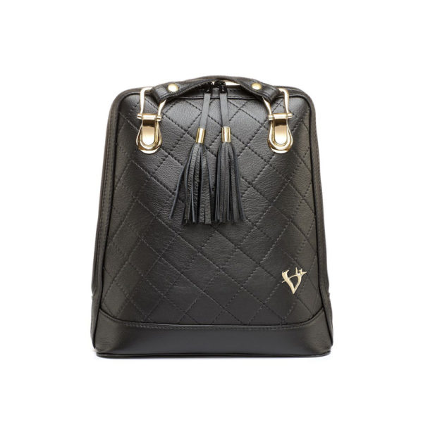 Luxusný kožený ruksak z pravej hovädzej kože so strapcami č.8661 v čiernej farbe