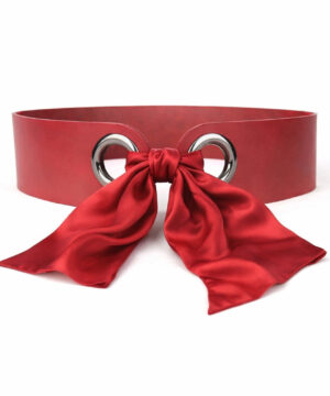 Kožený opasok viazaný šatkou – Bordový + Hodvábna šatka podľa výberu, Výroba na Slovensku