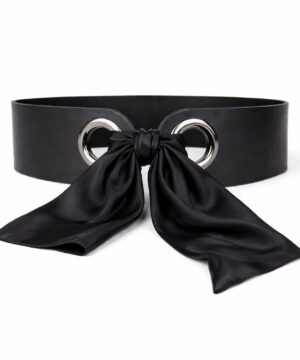 Kožený opasok viazaný šatkou – Čierny + Hodvábna šatka podľa výberu, Výroba na Slovensku