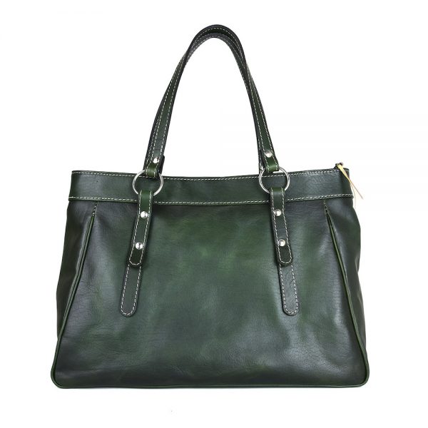 Kožená kabelka 8602 ručne tamponovaná a tieňovaná v zelenej farbe