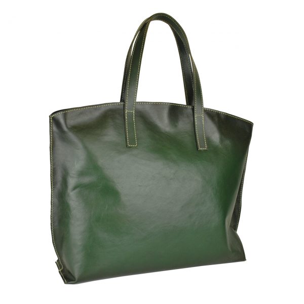 Veľko kožená kabelka SHOPPER BAG, ručne farbená a tieňovaná, tmavo zelená - Image 8