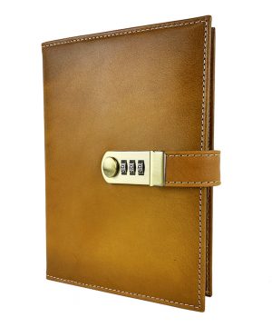 XXL zápisník z prírodnej kože na heslový zámok, ručne tieňovaný, žltá farba