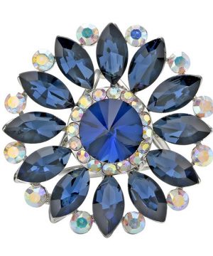 Luxusný trojprstenec na šatky v tvare kvetiny s modrými kryštálmi (2)