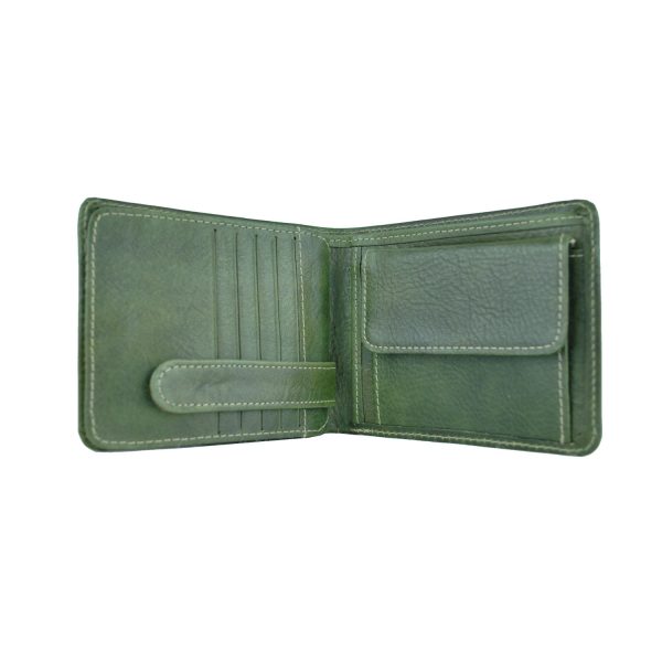 Peňaženka z prírodnej kože v zelenej farbe, ručne tamponovaná (3)