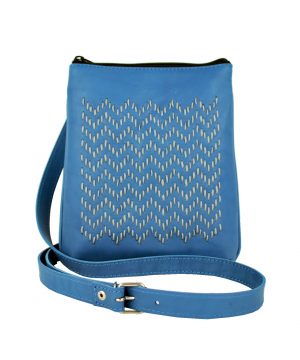 Ručne vyšívaná kabelka z pravej kože v modrej farbe (4)