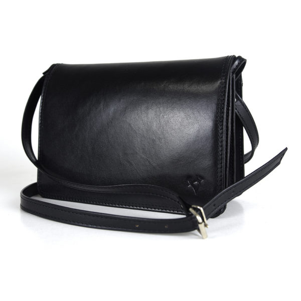 Crossbody kožená kabelka, čierna, uzatváranie - magnet - Image 13
