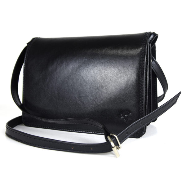 Crossbody kožená kabelka, čierna, uzatváranie - magnet - Image 10