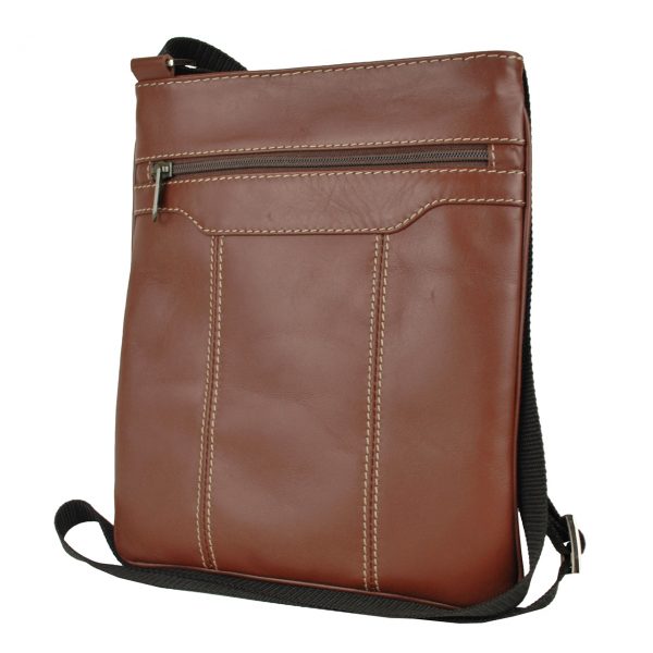 Crossbody kožená taška s dekoračným prešívaním v hnedej farbe - Image 4