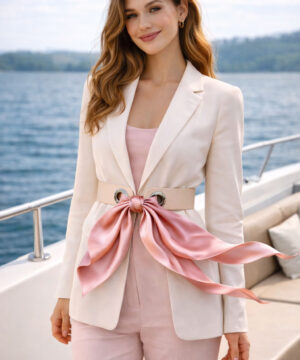 Alternative view of Úzky kožený opasok viazaný šatkou – Prírodný, Výroba na Slovensku